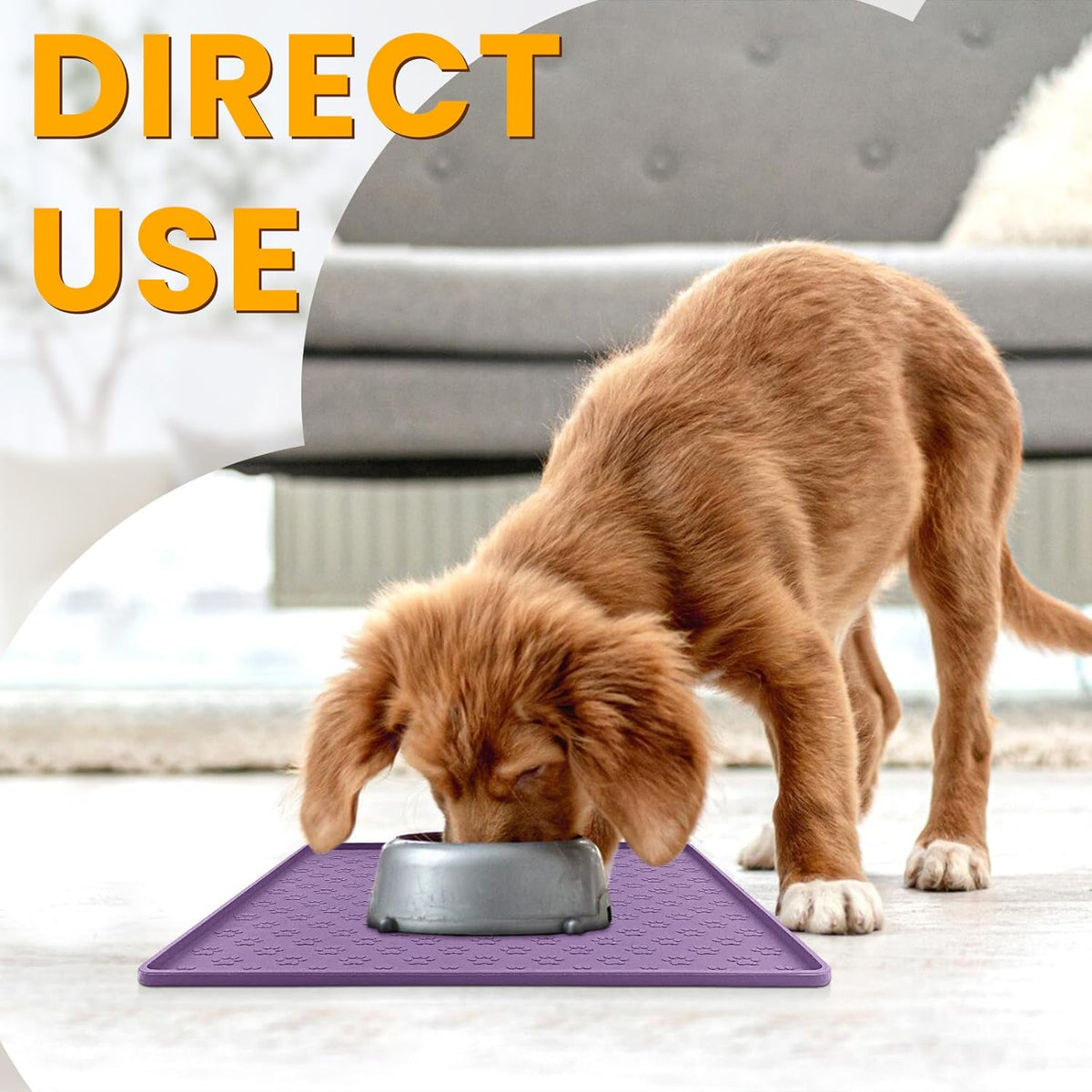 Ptlom Dog Food Mat Anti-Slip Bowl Mats for Food and Water, Waterproof Silicone Pet Placemat with High Raised Edges, Non-Slip Puppy Feeding Tray for Small, Medium Large Cats Dogs, Purple, 11.8"x11.8"