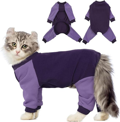 QBLEEV Cat Pajamas for Cats Only, Sticky Hair Kitten Clothes, Prevent Lost Fur Pet Onesie Shirts Costumes Outfits for Daily Wear Parties Photography, Recovery Suit for Small Dogs