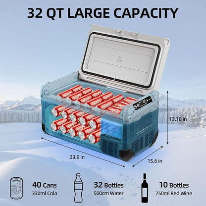 12V Car Refrigerator, 32QT Portable Fridge Freezer