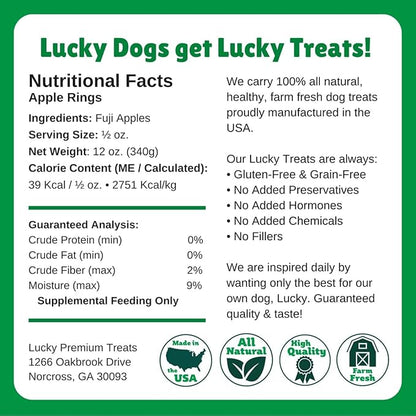 Lucky Premium Apple Rings – Thin, Crispy, All Natural Jerky Apple Treats for Dogs, Vegetarian Dog Treats with Real Fruit (12 oz)