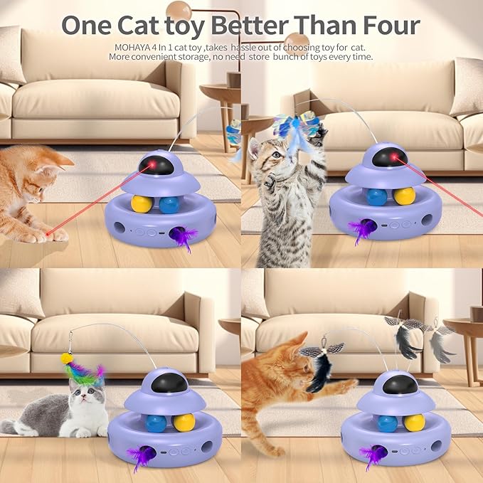 Cat Toy,Purple 4-in-1 Interactive,Cat Toys for Bored Indoor Adult Cats,Electric Flying Butterfly,Rechargeable Automatic Toy,Moving Ambush Feather,Track Balls