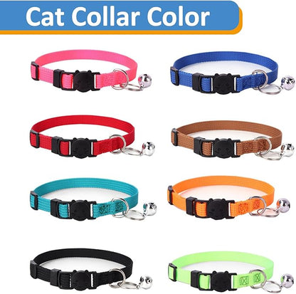 Personalized Cat Collars, Embroidered with Pet Name and Phone Number, Adjustable Nylon Breakaway Safety Release Buckle ID Collar,Custom Text with Bell for Cat or Kitten,Black
