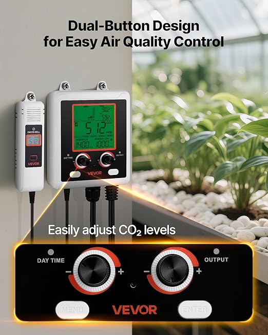 VEVOR Carbon Dioxide Monitoring Controller, Dual Outlets Carbon Dioxide