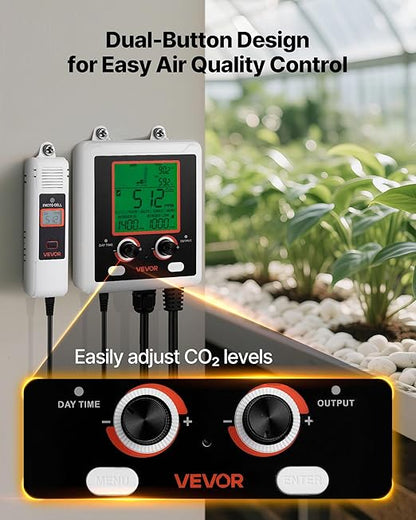 VEVOR Carbon Dioxide Monitoring Controller, Dual Outlets Carbon Dioxide