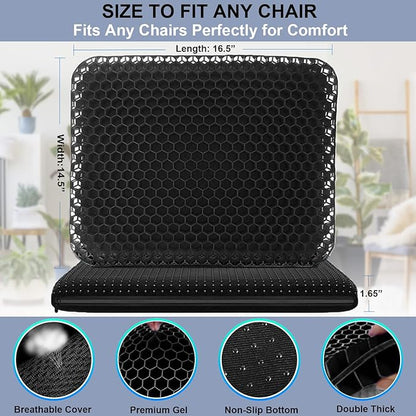 Gel Seat Cushion for Long Sitting Pressure Relief - Non-Slip Gel Chair Cushions for Back, Sciatica, Tailbone Pain Relief - Seat Cushion for Office Desk Chair, Car Seat – Wheelchair Cushions