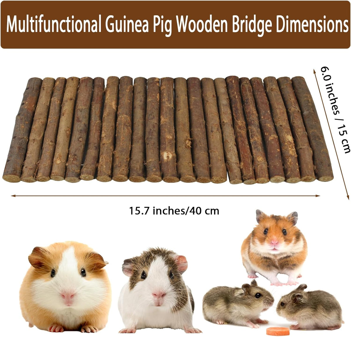 kathson Wooden Hamster Bridge,Guinea Pig Wood Ladder Bendable Tunnel Hideout Hut Small Animal Climbing Toys for Ferret Hedgehog Chinchilla Mice Rat Gerbil Baby Rabbit(15.7 x 6.0 in)