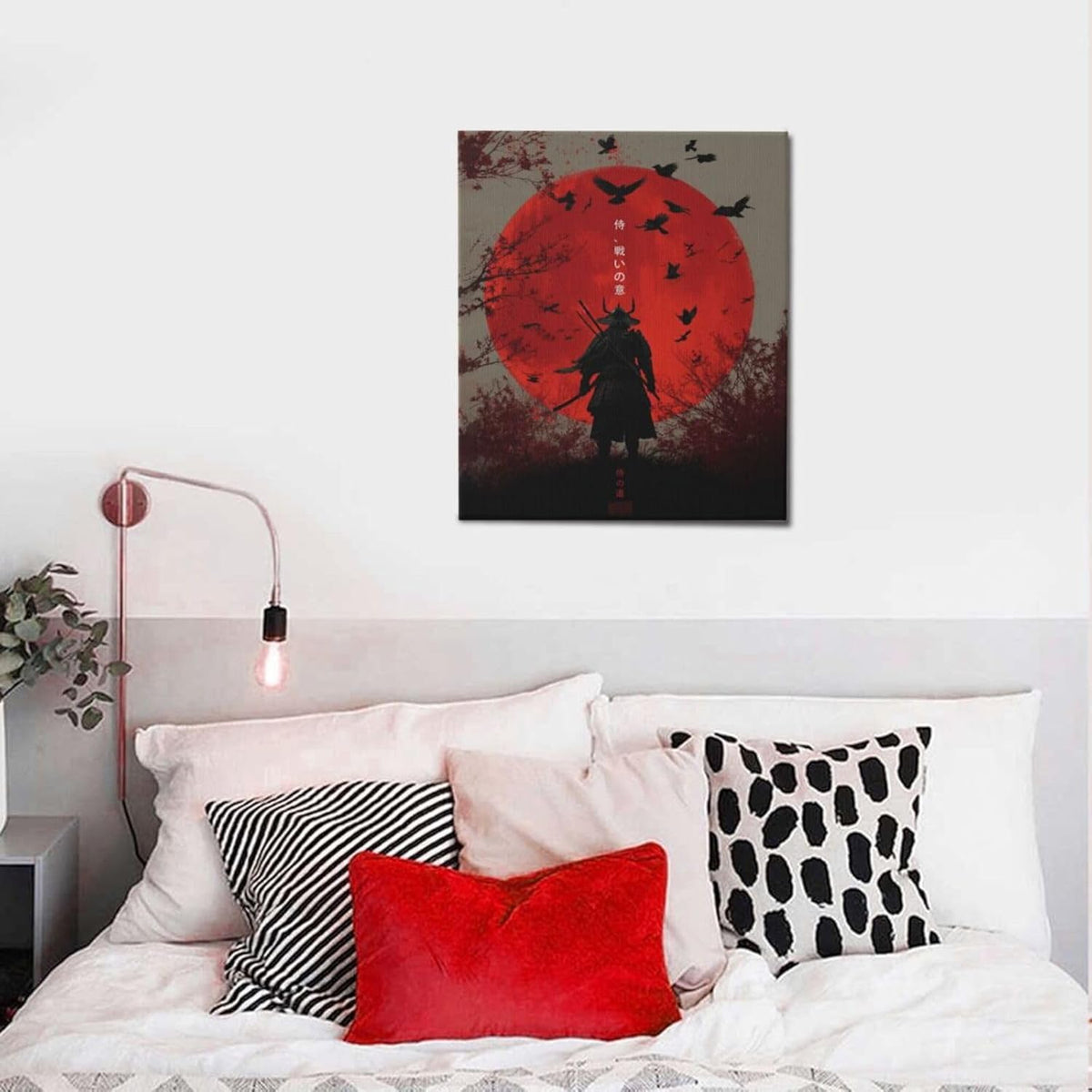 Japanese Armored Samurai Wall Art Modern Japan Warrior Canvas Wall Decor Asian Oriental Bushido Pictures Painting Print Artwork Framed Decorations Gifts for Room Bedroom Office Living Room 20"x24"