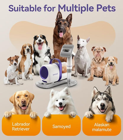 oneisall Dog Hair Vacuum Shedding Grooming Brush Kits for Pet Thick Coats | 15000Pa,3 Suction Low Noise,1.5L Dust Cup,5 in 1 Kits(Grooming/Deshedding/Cleaning Brush,Remover Roller,Crevice Tool), LM5