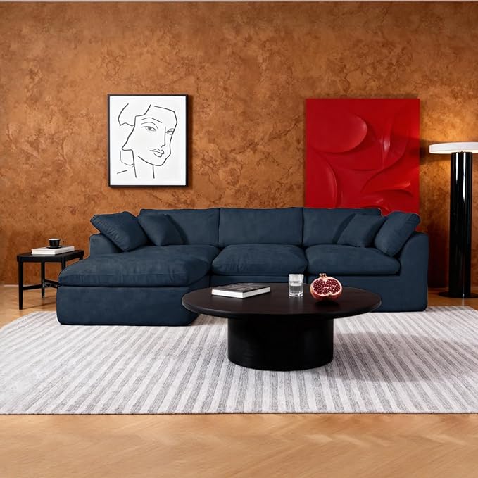 Cloud Modular Sectional Sofa Couch,110” L Sofa with Wide Armrest, Modern High-Density Sponge Compressed Sofa Couch for Living Room, Bedroom,No Assembly Needed (Blue, 3 Seats+1 Ottoman)