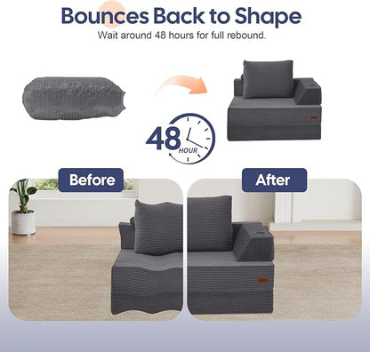 COMAX Folding Sofa Bed, Foldable Couch for Bedroom, Corduroy Convertible Floor Sleeper Futon Chair Foam, 3 in 1 Fold Out Chair Portable Comfy Lounge Couch Single Sofa Bed for Small Space Guest Room