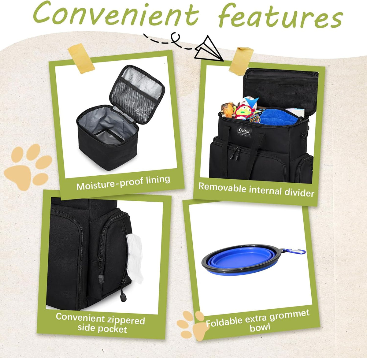 Dog Travel Bag Airline Approved–Pet Travel Tote with Collapsible Bowls,Food Containers & Feeding Mat–Multi-Pocket Organizer for Dogs & Cats, Durable & Water-Resistant for Hiking,Trips,Outdoors