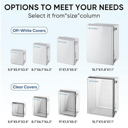 TICONN Waterproof Electrical Junction Box IP67 ABS Plastic Enclosure