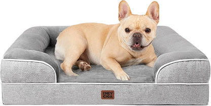 EHEYCIGA Orthopedic Dog Bed for Medium Dogs, Waterproof Memory Foam Medium Pet Beds with Sides, Non-Slip Bottom and Egg-Crate Foam Dog Couch Bed with Washable Removable Cover, Grey