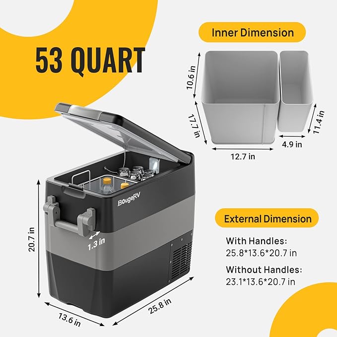 BougeRV 12V Portable Refrigerator 53 Quart Car Freezer Fridge Electric