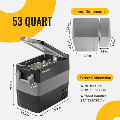 BougeRV 12V Portable Refrigerator 53 Quart Car Freezer Fridge Electric