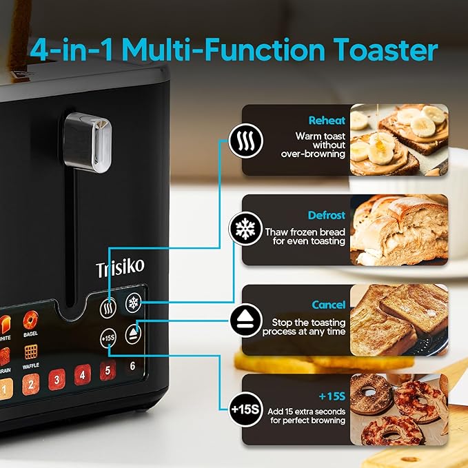 Trisiko® Touch Screen Toaster 2 Slice, Smart Toaster