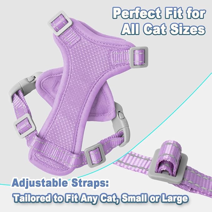 Cat Harness and Leash Set Escape Proof for Kitten Walking, Soft Adjustable Top Handle Vest Harnesses for Cats, Easy Control Breathable Reflective Small Medium Large, Violet Purple, XXS