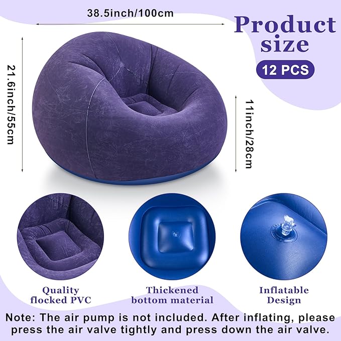 Realspring Inflatable Bean Bag Chairs Outdoor Blow up Camping Chairs Inflatable Lazy Sofa Folding Portable Bean Bag Loungers Couch for Movie Night(Blue,12 Pcs)