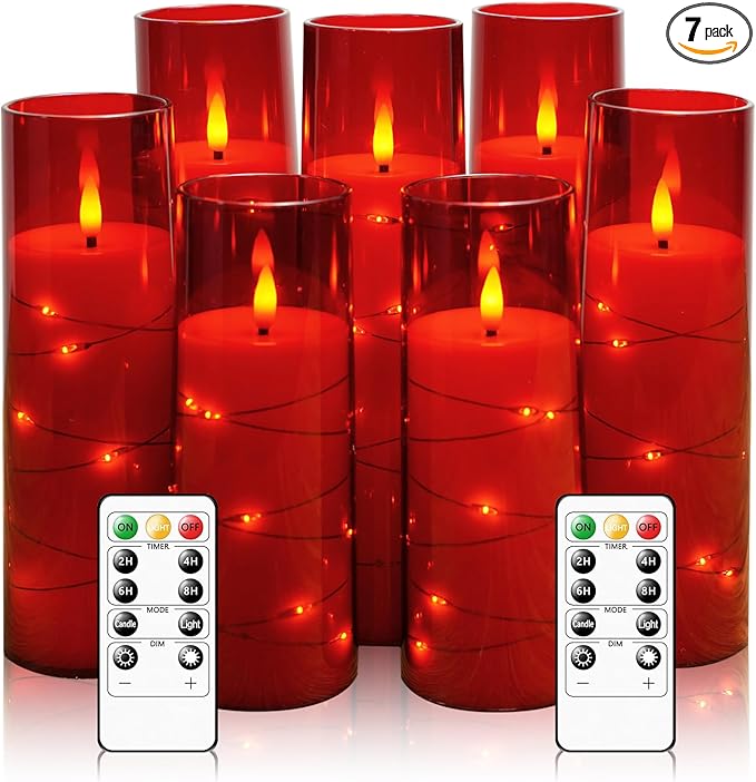 Flameless Candles with Embedded Star String, Battery Operated LED Pillar