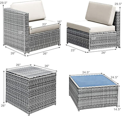 HAPPYGRILL 8-Pieces Patio Furniture Set Outdoor Rattan Conversation Set with Storage Box Sectional Wicker Sofa Set with Coffee Table and Cushions for Garden Backyard