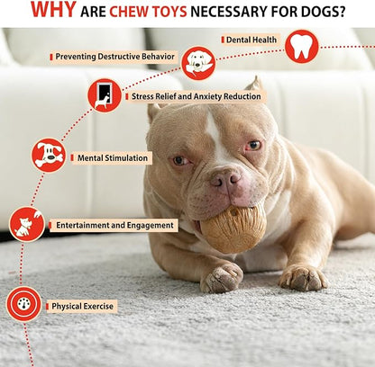 Willjoy 2-Pack Dog Chew Toys for Aggressive Chewers, Indestructible Ball-Shaped Dog Toys with Natural-Looking Grooved Texture, Durable Pine Wood & Tough Nylon, Bacon Flavor for Large Dogs