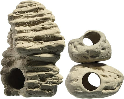 ALEGI Aquarium Decoration Rock Caves, Betta Fish Tank Accessories Hideout, Cichlid Stackable Cave Hiding (Small & Medium & Large)