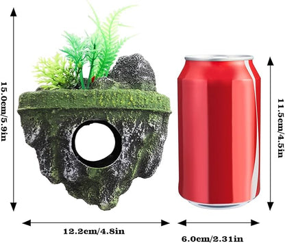 Floating Island Fish Tank Decorations – Aquarium Decor with Hideout Tunnel, Betta Fish and Shrimp Cave, PVC Aquarium Accessory with Artificial Plants