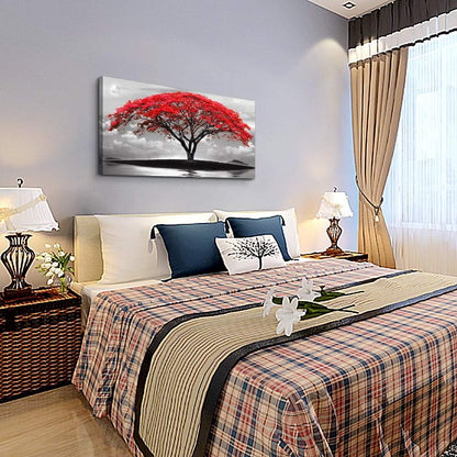 canvas wall art for living room bathroom Wall Decor Black and white landscape red tree moon scenery Hang painting Home Decorations for office bedroom kitchen Works canvas Prints pictures 24" x 48"inch