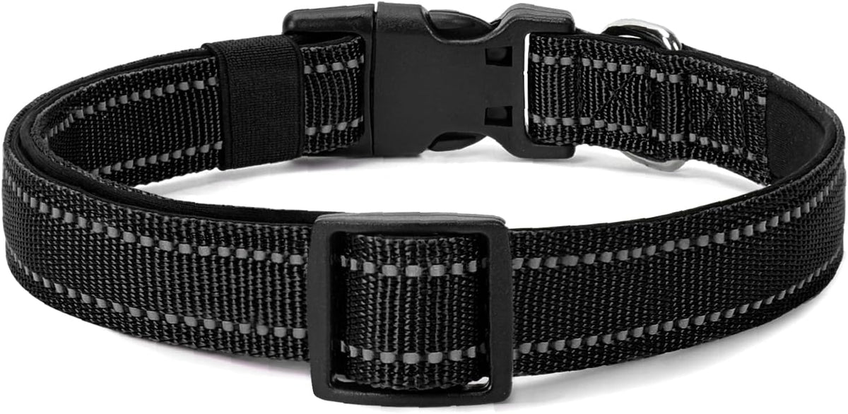 Reflective Dog Collar Padded with Soft Neoprene Breathable Quick Release Basic Dog Collars for Large Dogs Black Boy Girl