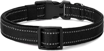 Reflective Dog Collar Padded with Soft Neoprene Breathable Quick Release Basic Dog Collars for Large Dogs Black Boy Girl
