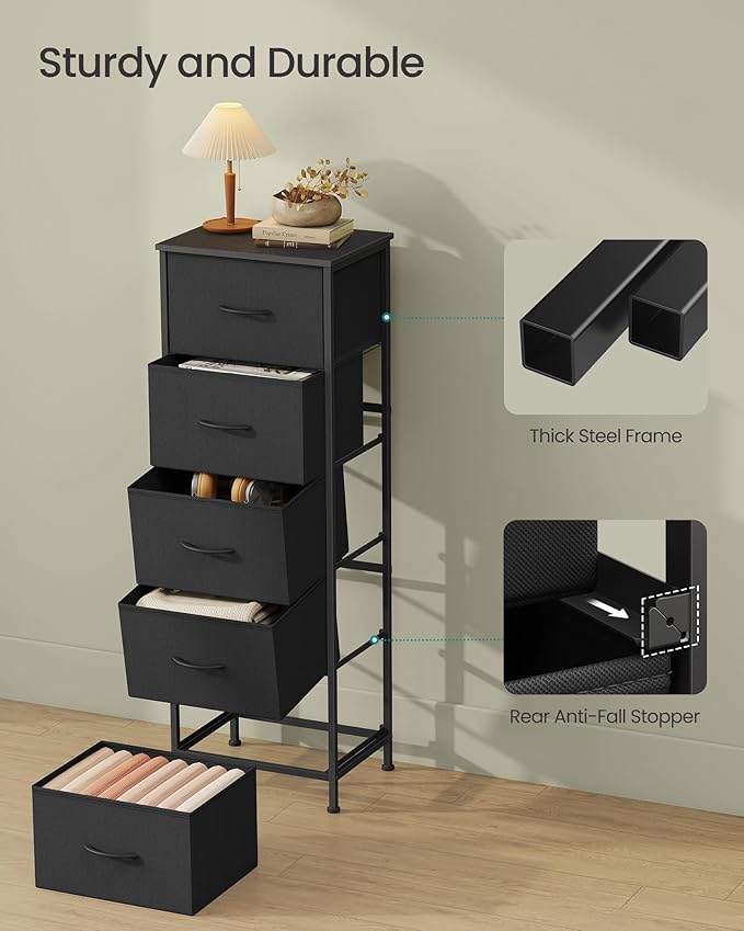 SONGMICS Dresser for Bedroom, Chest of Drawers, 5 Non-Woven Fabric Drawers
