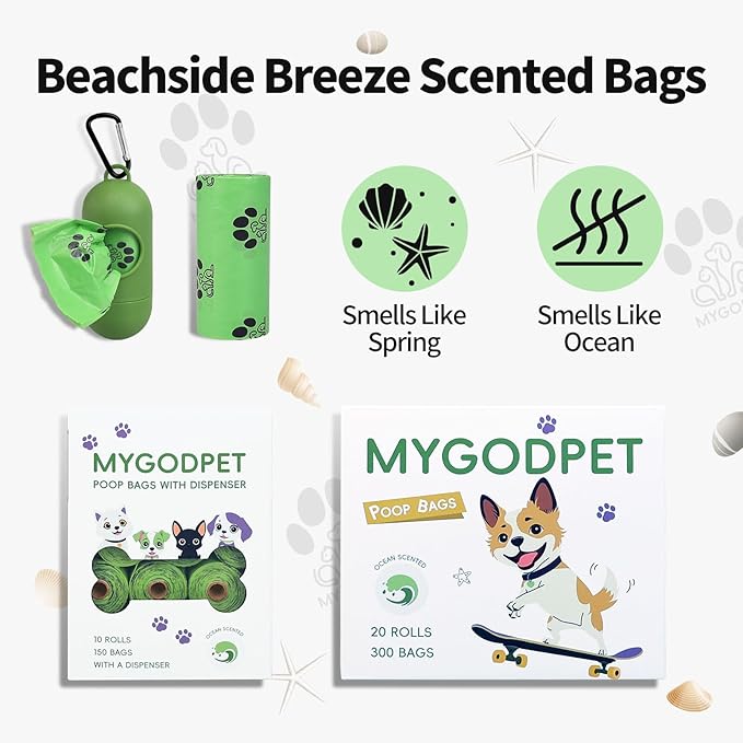 Dog Poop Bags Rolls with Dispenser 150 Count Biodegradable Poop Bags for Dog and Cat Ocean Soap Scented Waste Bag Leak Proof Doggie Poop Bag Doggy Trash Bag Green