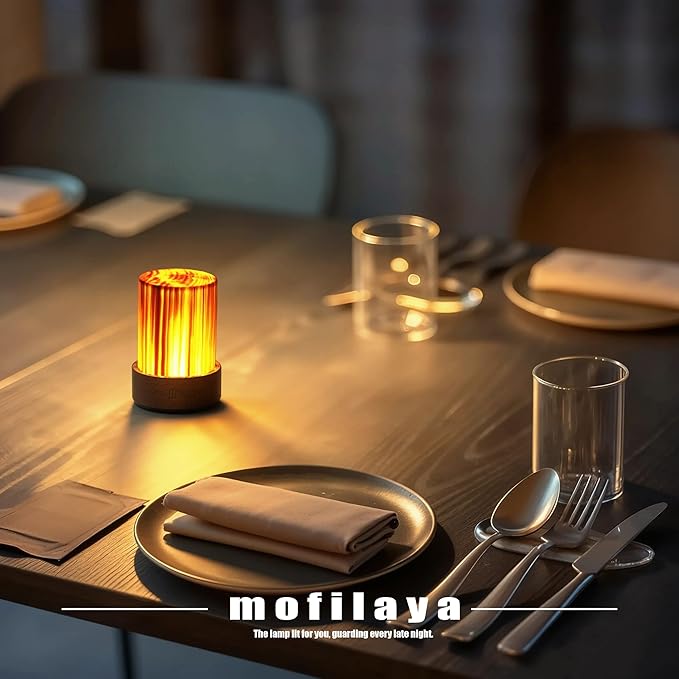 LED Night Light Bedside Mood Lamp Touch Wood Warm Light Festival Cordless Portable Table Lamp Restaurant Bedroom Bar Coffee Outdoor Camping Birthday Gifts for Women Mom Baby Kids (Long)