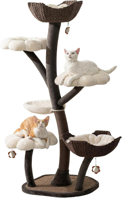 Catry Blossom 59" Flower Cat Tree with Replaceable Flower Perches and Scratching Posts, Handwoven Baskets with Washable Beds, Durable Iron Frame for Large & Multi-Cat Homes