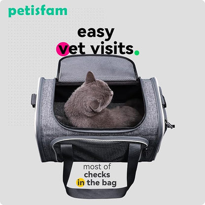 petisfam Top Load Cat Carrier Bag for Medium Cats and Small Dogs. Airline Approved, Collapsible, Escape Proof and Auto-Safe. Easy to get cat in and Make Vet Visit Less Stressful