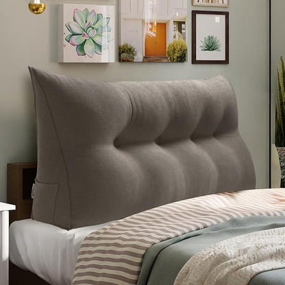 WOWMAX 80% Cotton & 20% Linen Blend Headboard Pillow – Full Size Reading Wedge Backrest for Bed, Handmade Firm Support Bolster Cushion with Removable Cover, Premium Bed Rest Pillow, Light Gray