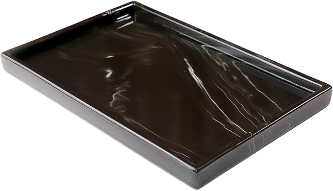 Bathroom Tray,Goporcelain Marble Tray for Bathroom Counter Decor Ceramic Perfume Organizer Vanity Tray for Dresser Jewelry Dish Key Plate Rectangle Marble Sink Trays Countertop Organizer Black,Medium