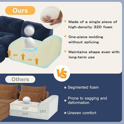 Modular Sectional Sofa with Free Combination,Oversized Boneless Floor Couch for Living Room & Lounge,Velvet 3-Seater Sectional Couch with 2 Ottomans,No Assembly Needed