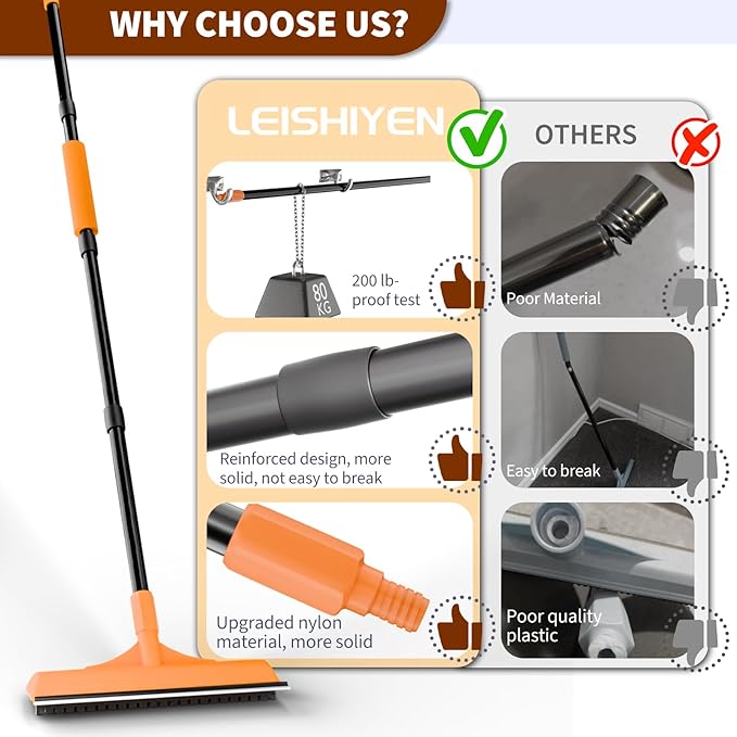 Carpet Rake for Pet Hair Removal - 3 in 1 Pet Hair Remover Tool with 58" Adjustable Long Handle,Reusable Dog & Cat Carpet Scraper,Pet Hair Remover for Rugs,Mats,Couch,Curtains(Orange)