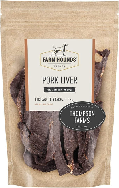 Farm Hounds - Pork Liver - Premium Natural Jerky for Dogs - Made from 100% Humanely Raised Pork - Organ Treats - Great for Training & Treats - No Added Fillers - Made in USA - 4 oz - 1 Pack