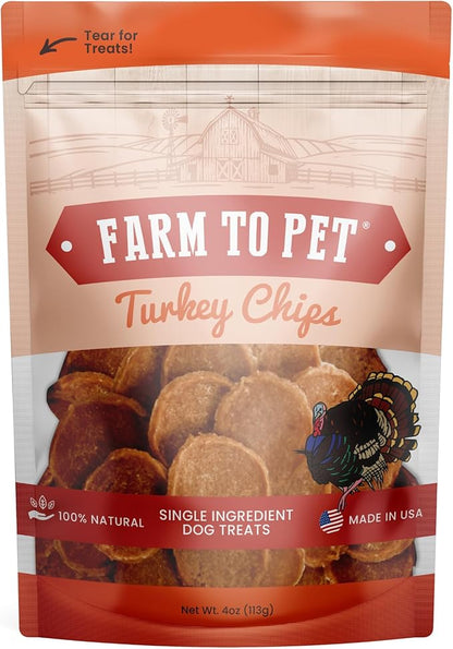 Farm To Pet Dog Training Treats, Healthy Turkey Chips for Dogs - 4 oz, 100% Human Grade Turkey Breast, All Natural, Single Ingredient, Low Allergen Treats for Dogs and Puppies, Made in USA
