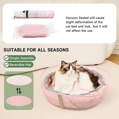 Cat Beds for Indoor Cats, Round Dog Bed for Small Dogs, Puppy, Kitten -Soft Plush Washable Cat Bed Calming with Protective Shield (Pink，21 Inches)