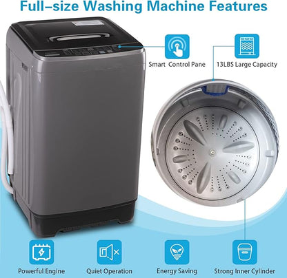 Anukis Fully Automatic Washing Machine, 13 lbs Capacity Compact Laundry Washer