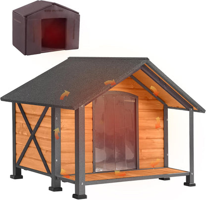 GUTINNEEN Dog House Outdoor & Indoor Insulated Dog Kennel with Liner for Winter Waterproof Dog Crate for Small & Medium & Large Dogs,Unique All-Around Iron Frame
