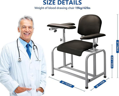 Helsevesen Comfortable Padded Blood Drawing Chair, Phlebotomy Chair with Adjustable Armrest (Coffee Brown)