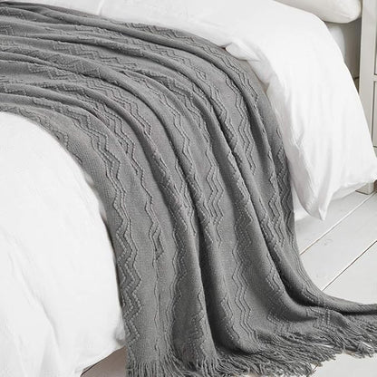 BOURINA Throw Blanket Textured Solid Soft Sofa Throw Couch Cover Knitted Decorative Blanket, 60 inch x 80 inch Dark Grey