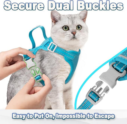 Cat Harness and Leash Set Escape Proof for Kitten Walking, Soft Adjustable Top Handle Vest Harnesses for Cats, Easy Control Breathable Reflective Small Medium Large, Blue,M