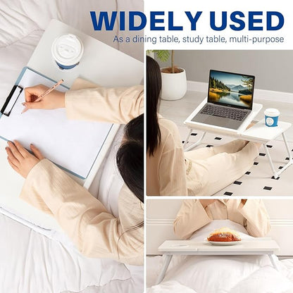 Laptop Desk for Bed Couch, Adjustable Foldable Bed Table with Cup Holder, Breakfast Serving Tray, Portable Laptop Lap Desk Stand for Working Reading Writing Eating Gaming in Bed Sofa Floor(White)