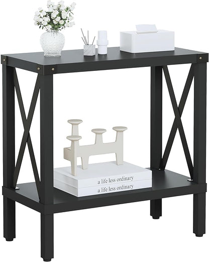 Narrow End Table, Large Sofa Side Table, Farmhouse Nightstand with Storage Shelve, Slim Bedside Table for Living, Room Bedroom, Lounge Black MLBZ17B