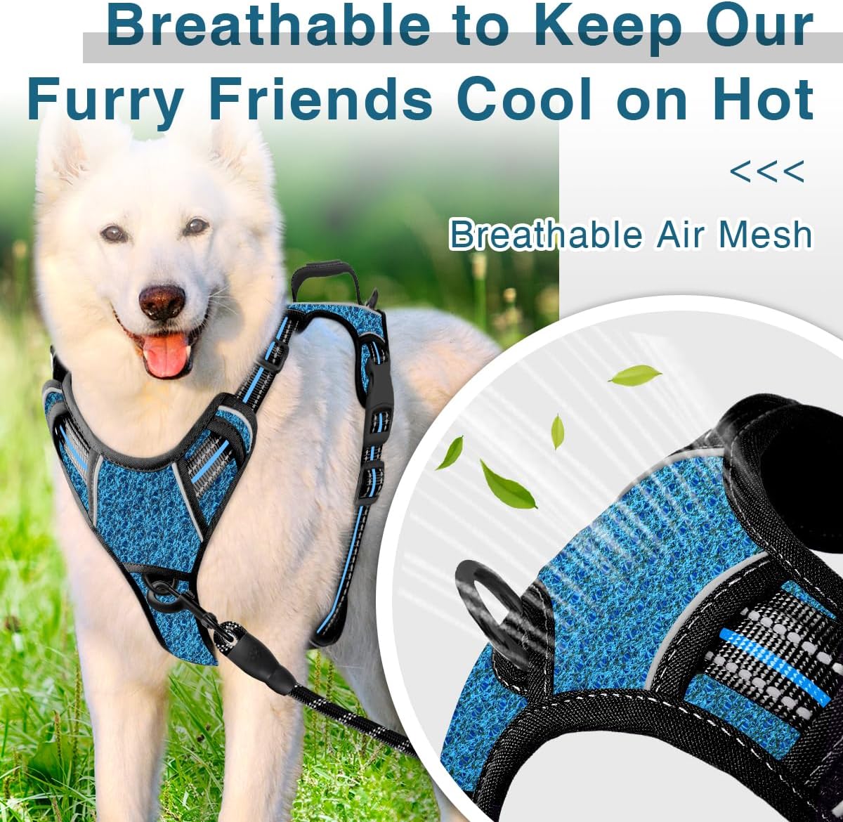 BARKBAY Dog Harness No Pull with ID Tag Pocket - Heavy Duty, Reflective, Easy Control for Large Dogs(Blue/Black,XL)